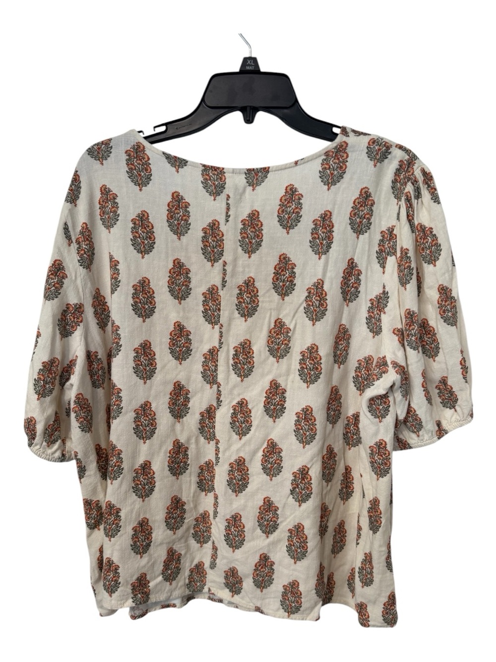 Wonderly XL Floral Boho Blouse Rayon Linen Blend Peasant Tie Neck Ivory Rust - Picture 3 of 6
